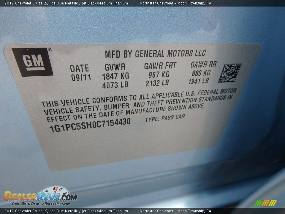 2012 Chevrolet Cruze LS Ice Blue Metallic / Jet Black/Medium Titanium Photo #14