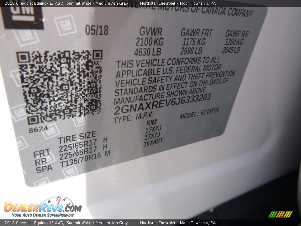 2018 Chevrolet Equinox LS AWD Summit White / Medium Ash Gray Photo #16