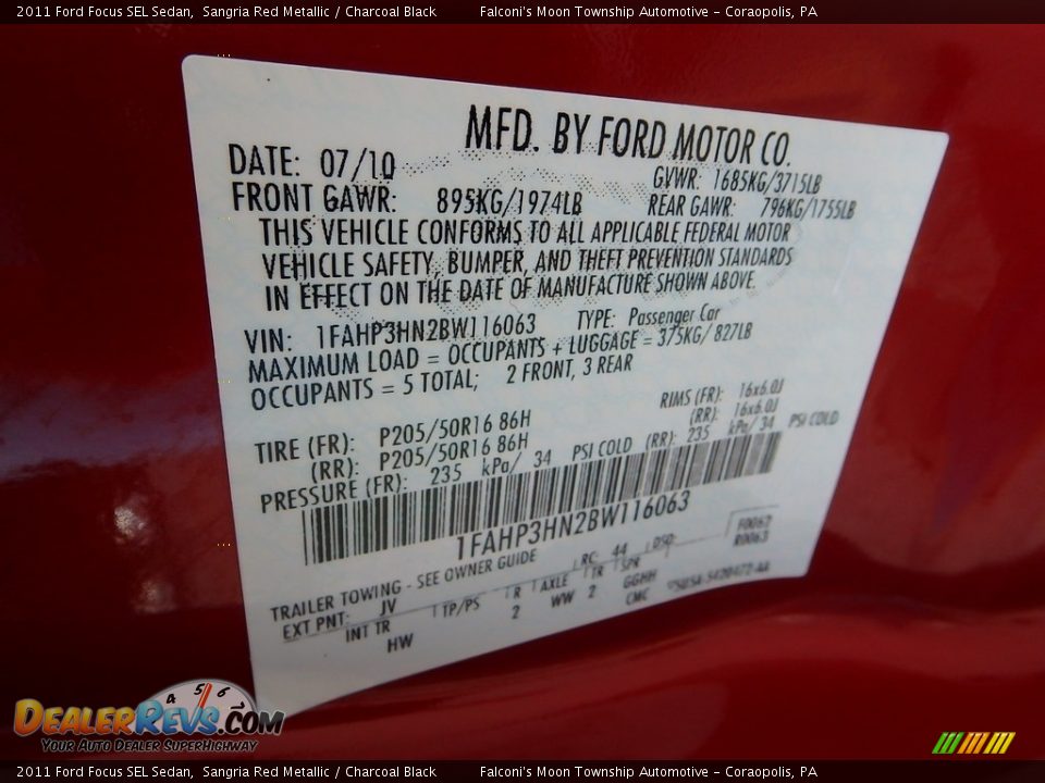 2011 Ford Focus SEL Sedan Sangria Red Metallic / Charcoal Black Photo #24