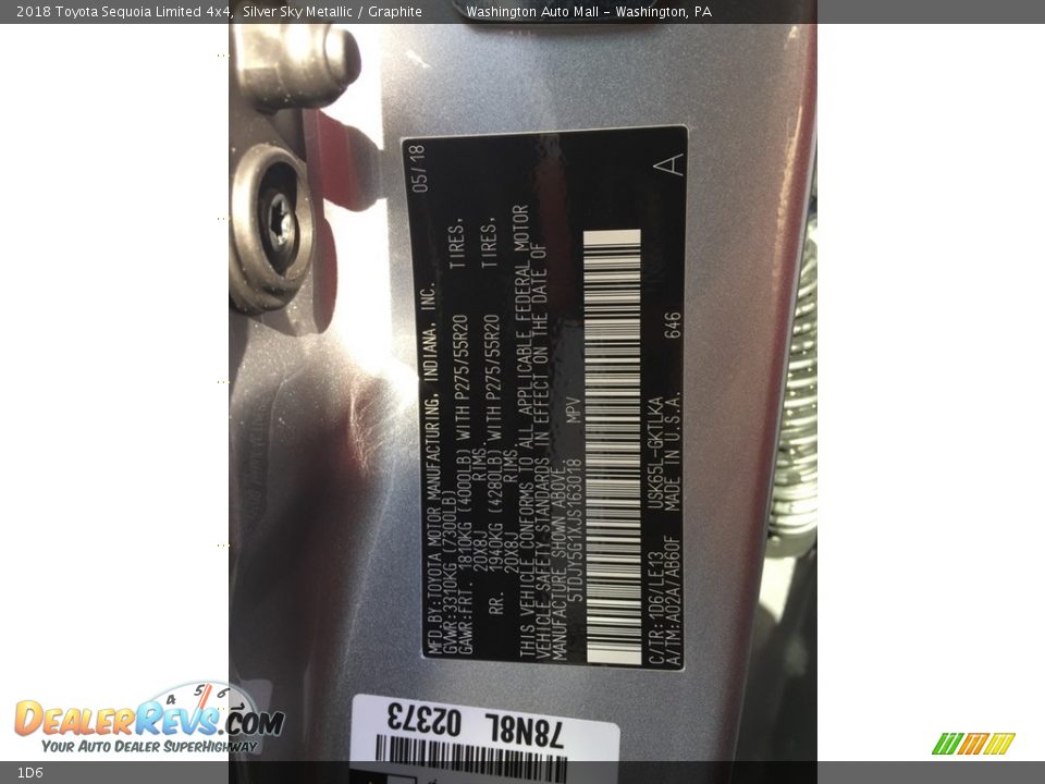 Toyota Color Code 1D6 Silver Sky Metallic