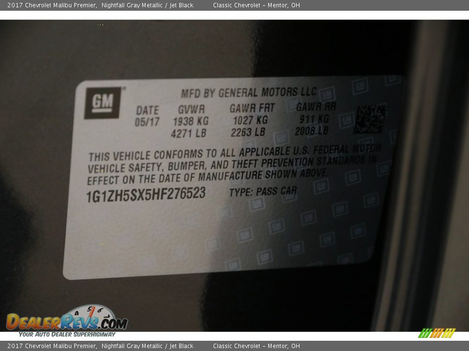 2017 Chevrolet Malibu Premier Nightfall Gray Metallic / Jet Black Photo #20