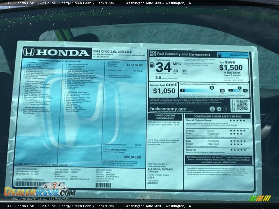2018 Honda Civic LX-P Coupe Window Sticker Photo #27