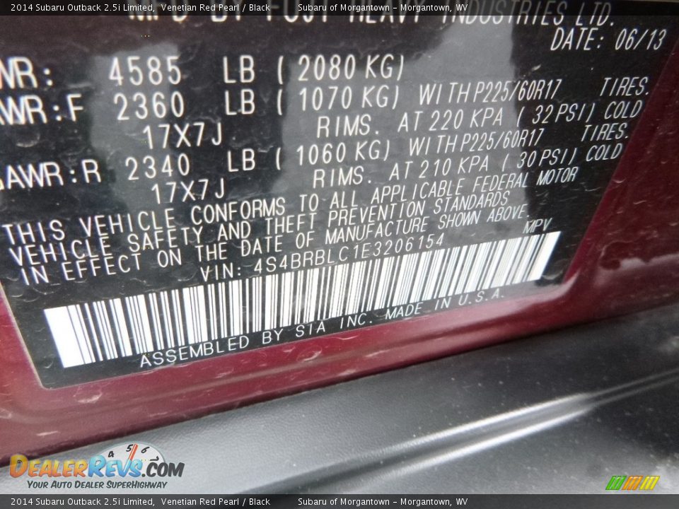 2014 Subaru Outback 2.5i Limited Venetian Red Pearl / Black Photo #15