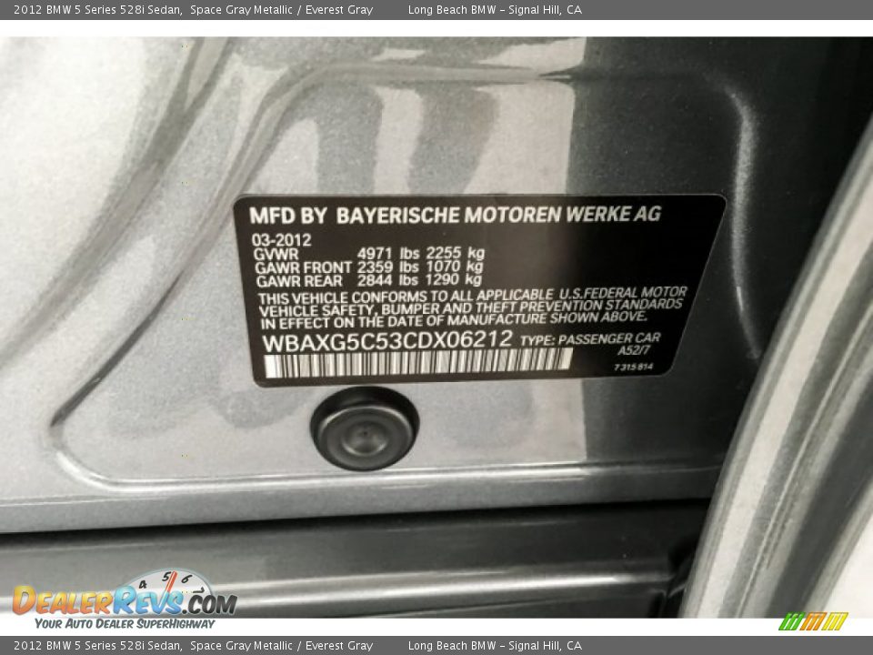 2012 BMW 5 Series 528i Sedan Space Gray Metallic / Everest Gray Photo #21