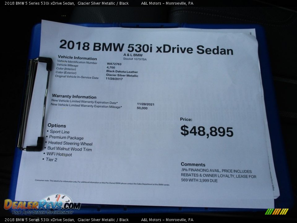 2018 BMW 5 Series 530i xDrive Sedan Glacier Silver Metallic / Black Photo #12