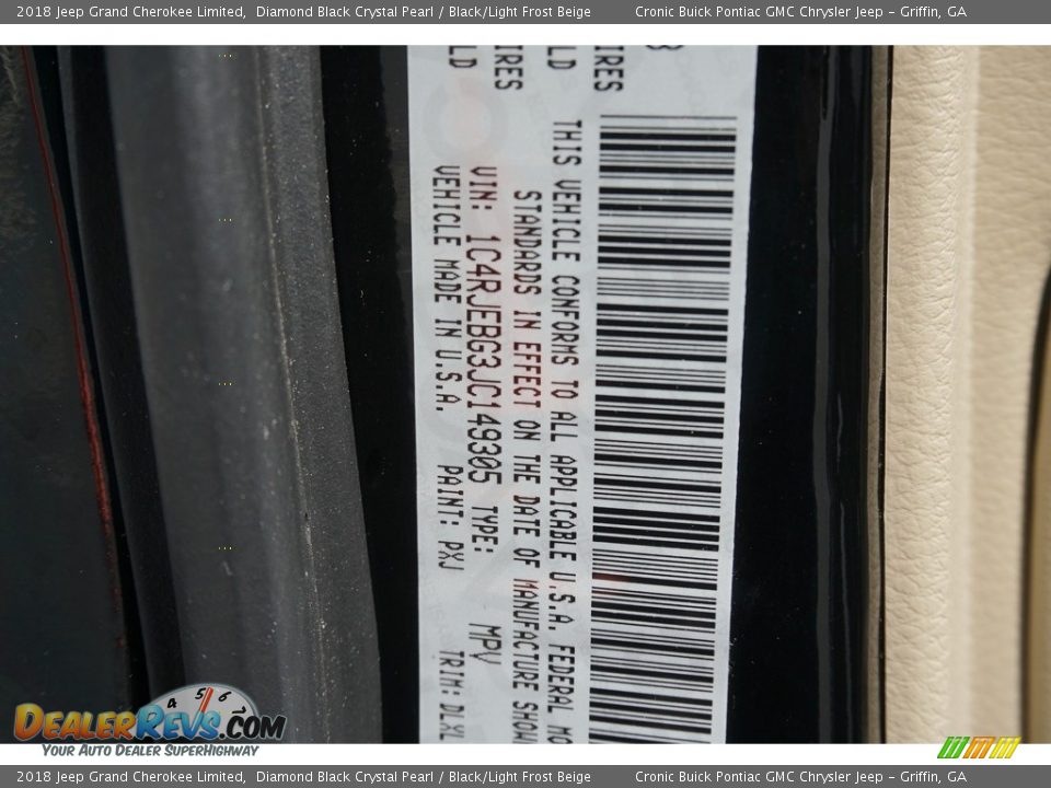 2018 Jeep Grand Cherokee Limited Diamond Black Crystal Pearl / Black/Light Frost Beige Photo #20