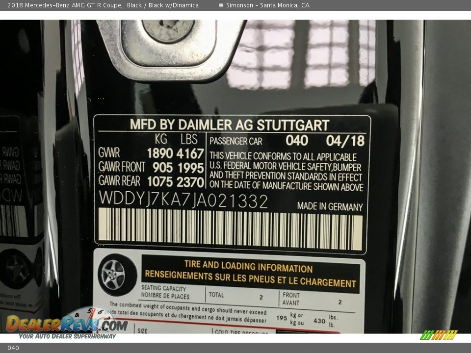 Mercedes-Benz Color Code 040 Black