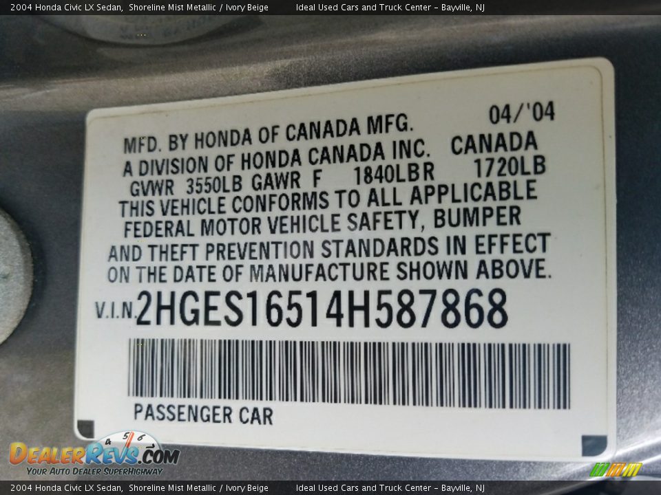 2004 Honda Civic LX Sedan Shoreline Mist Metallic / Ivory Beige Photo #22