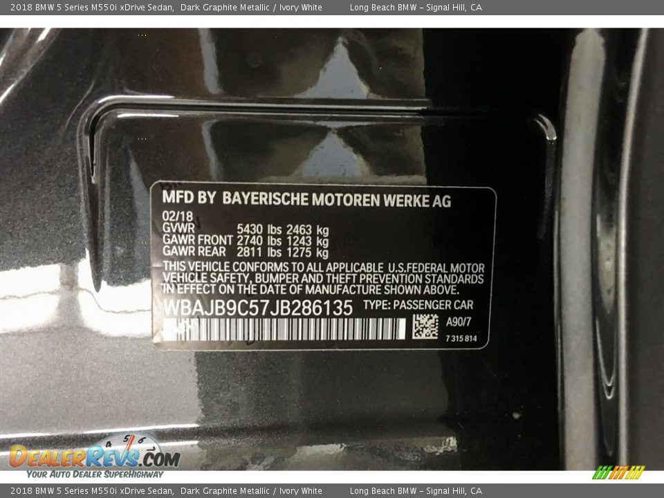 2018 BMW 5 Series M550i xDrive Sedan Dark Graphite Metallic / Ivory White Photo #11
