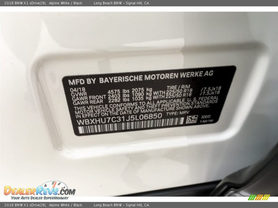 2018 BMW X1 sDrive28i Alpine White / Black Photo #11
