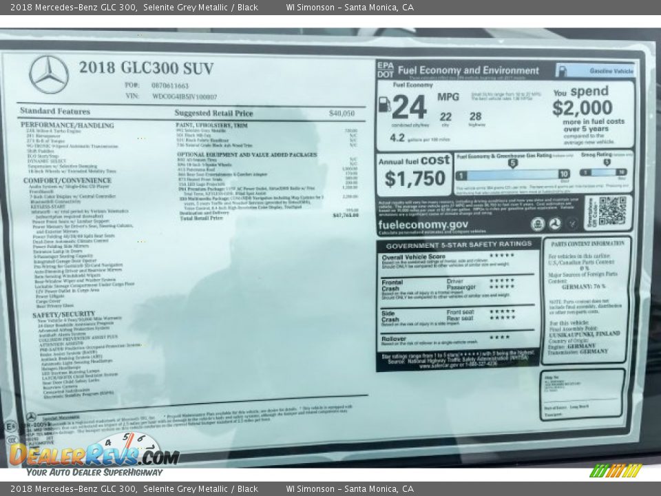 2018 Mercedes-Benz GLC 300 Selenite Grey Metallic / Black Photo #10