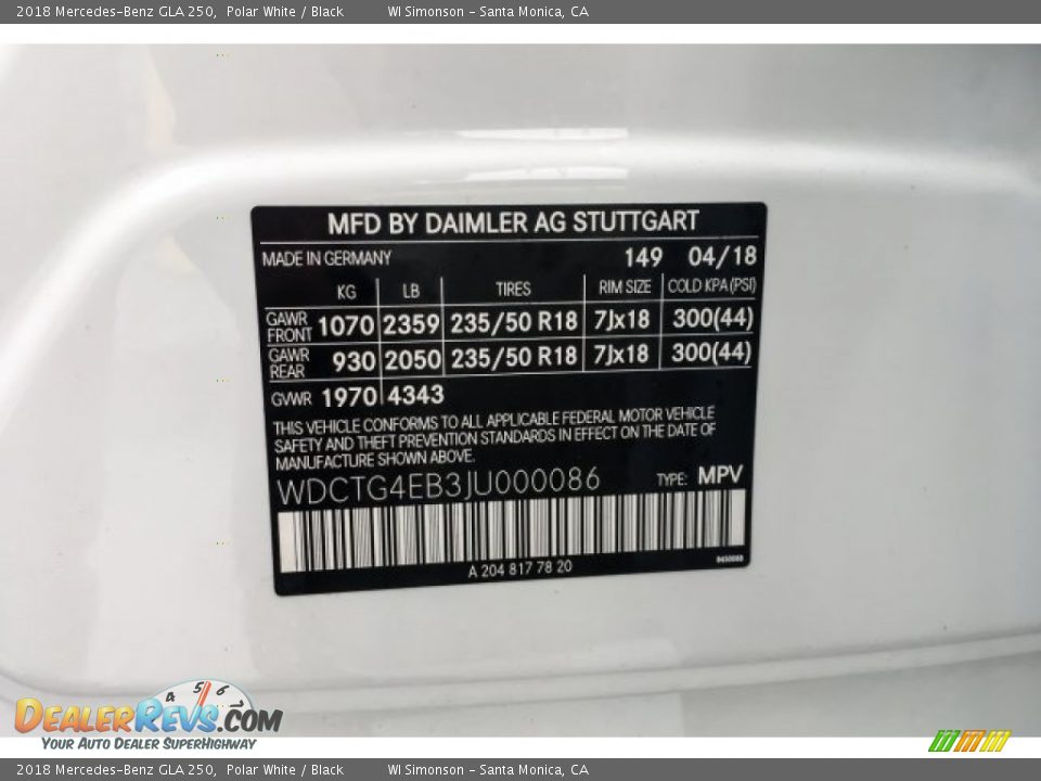 2018 Mercedes-Benz GLA 250 Polar White / Black Photo #11