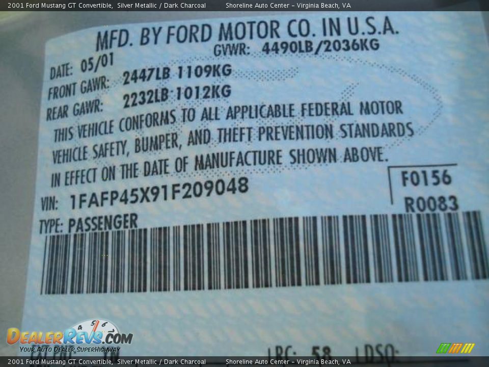2001 Ford Mustang GT Convertible Silver Metallic / Dark Charcoal Photo #17