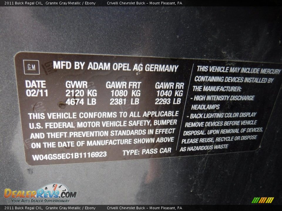 2011 Buick Regal CXL Granite Gray Metallic / Ebony Photo #29