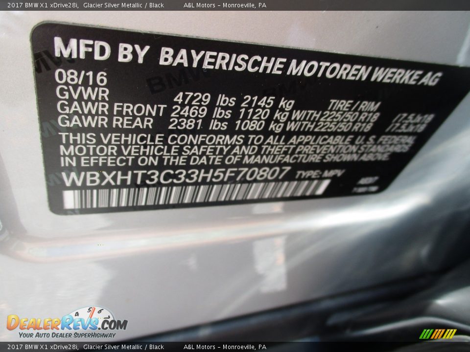 2017 BMW X1 xDrive28i Glacier Silver Metallic / Black Photo #19