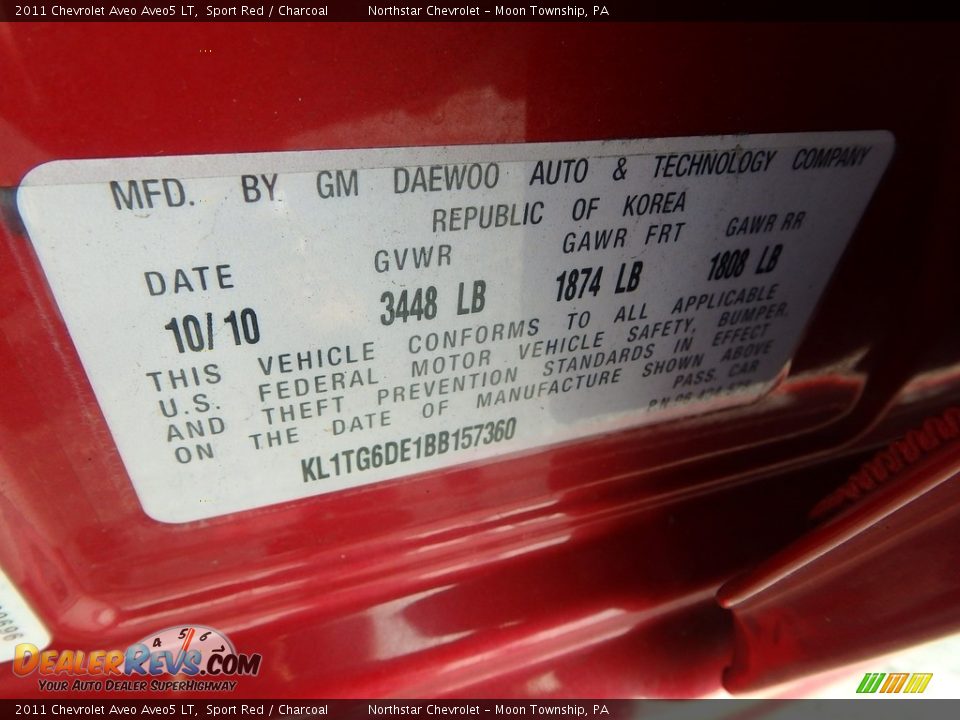 2011 Chevrolet Aveo Aveo5 LT Sport Red / Charcoal Photo #29