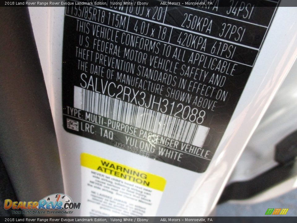2018 Land Rover Range Rover Evoque Landmark Edition Yulong White / Ebony Photo #19