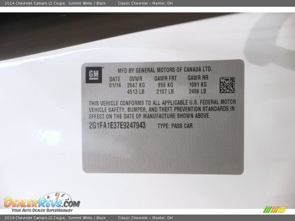 2014 Chevrolet Camaro LS Coupe Summit White / Black Photo #18