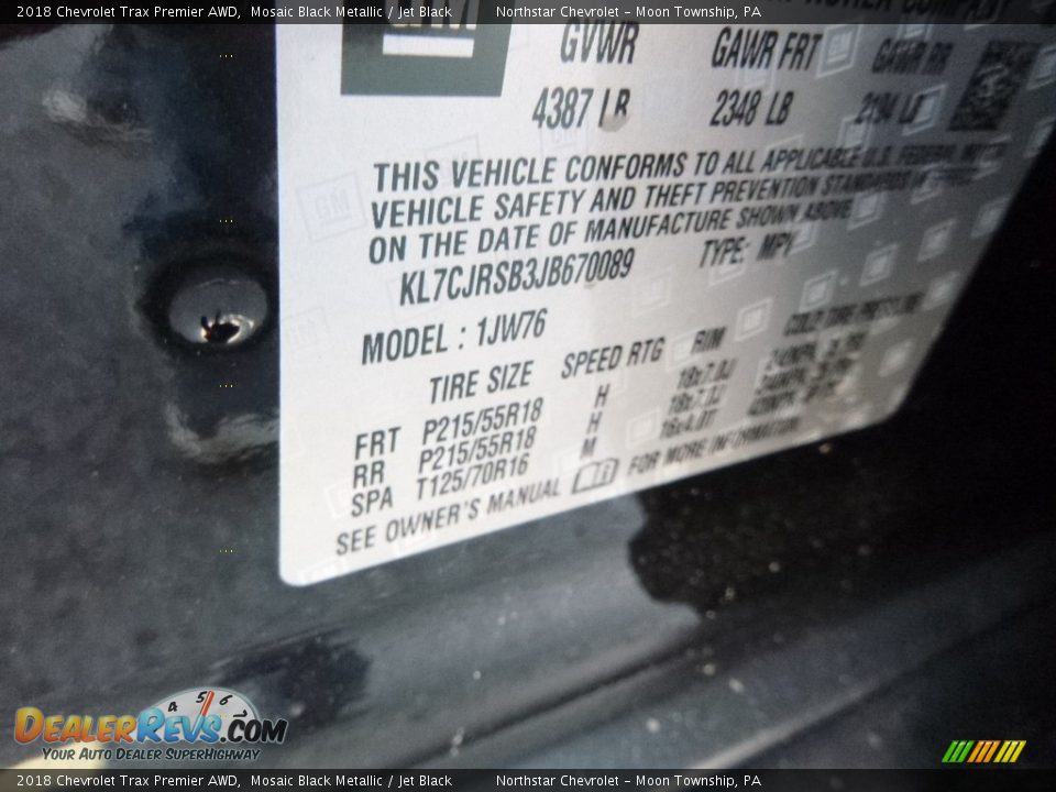 2018 Chevrolet Trax Premier AWD Mosaic Black Metallic / Jet Black Photo #15