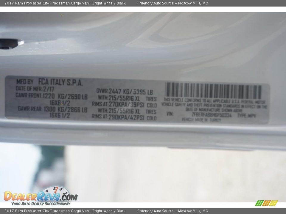 2017 Ram ProMaster City Tradesman Cargo Van Bright White / Black Photo #14
