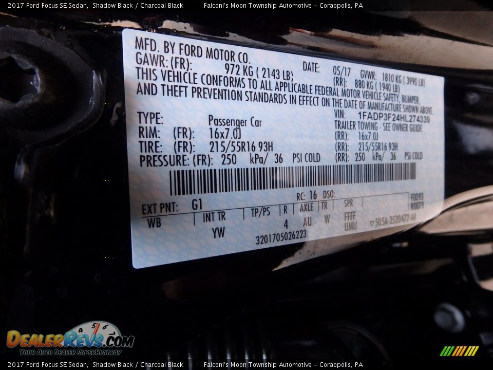 2017 Ford Focus SE Sedan Shadow Black / Charcoal Black Photo #23