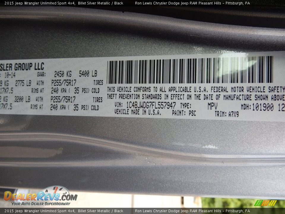 2015 Jeep Wrangler Unlimited Sport 4x4 Billet Silver Metallic / Black Photo #16