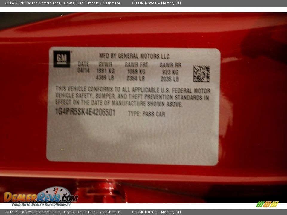 2014 Buick Verano Convenience Crystal Red Tintcoat / Cashmere Photo #18