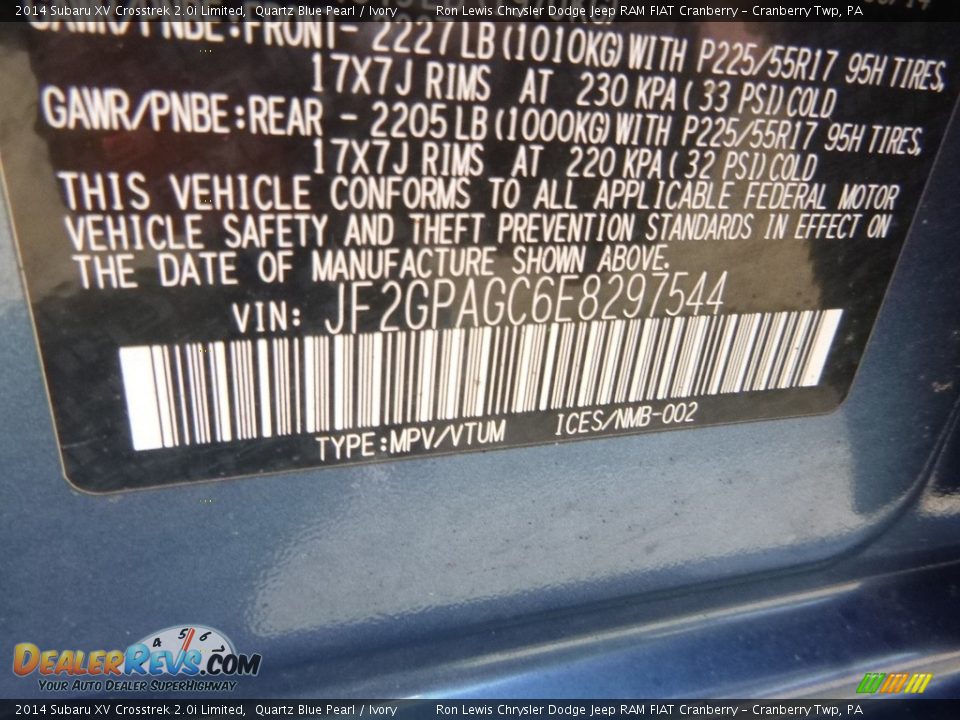 2014 Subaru XV Crosstrek 2.0i Limited Quartz Blue Pearl / Ivory Photo #10