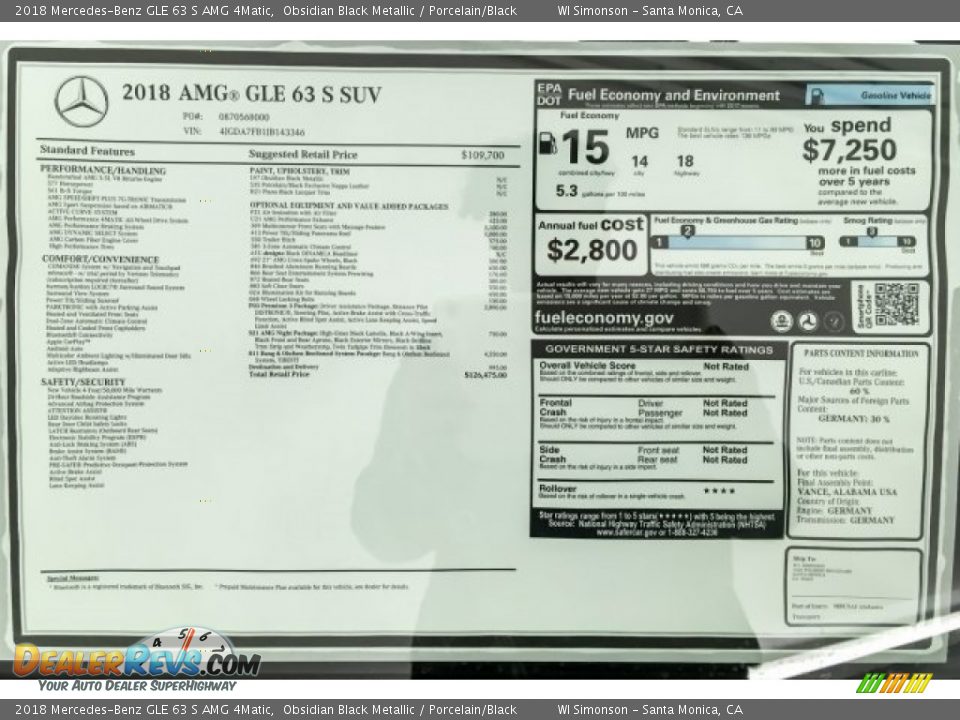 2018 Mercedes-Benz GLE 63 S AMG 4Matic Window Sticker Photo #25