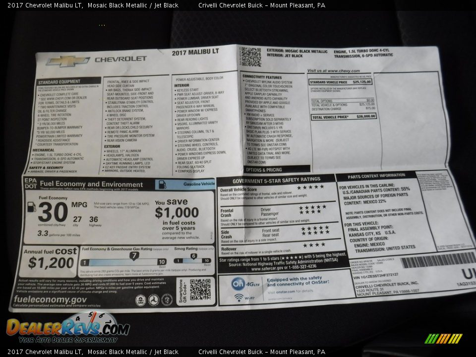 2017 Chevrolet Malibu LT Mosaic Black Metallic / Jet Black Photo #26