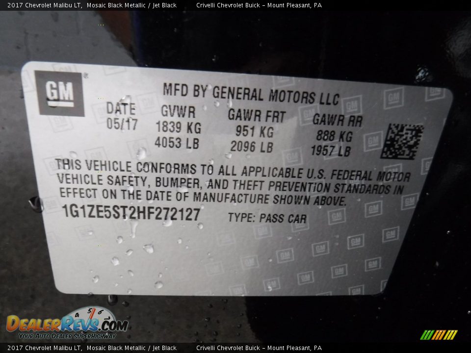 2017 Chevrolet Malibu LT Mosaic Black Metallic / Jet Black Photo #28