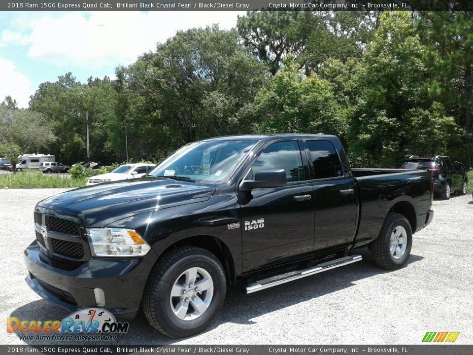 2018 Ram 1500 Express Quad Cab Brilliant Black Crystal Pearl / Black/Diesel Gray Photo #1