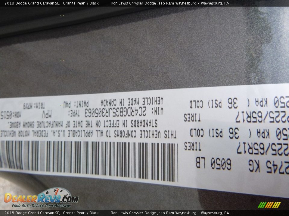 2018 Dodge Grand Caravan SE Granite Pearl / Black Photo #16