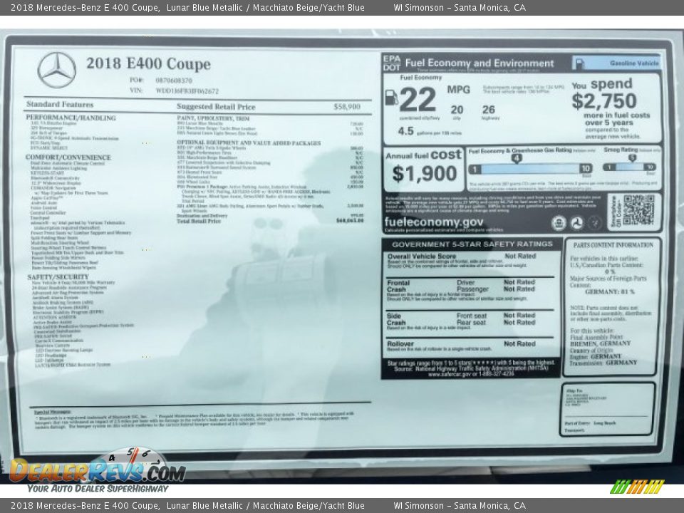 2018 Mercedes-Benz E 400 Coupe Lunar Blue Metallic / Macchiato Beige/Yacht Blue Photo #10