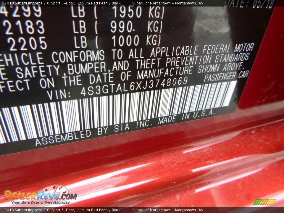 2018 Subaru Impreza 2.0i Sport 5-Door Lithium Red Pearl / Black Photo #15