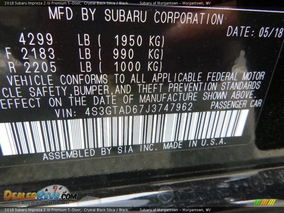 2018 Subaru Impreza 2.0i Premium 5-Door Crystal Black Silica / Black Photo #16