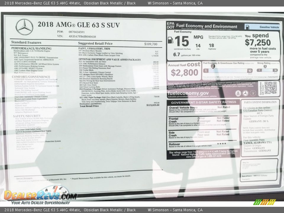 2018 Mercedes-Benz GLE 63 S AMG 4Matic Window Sticker Photo #26