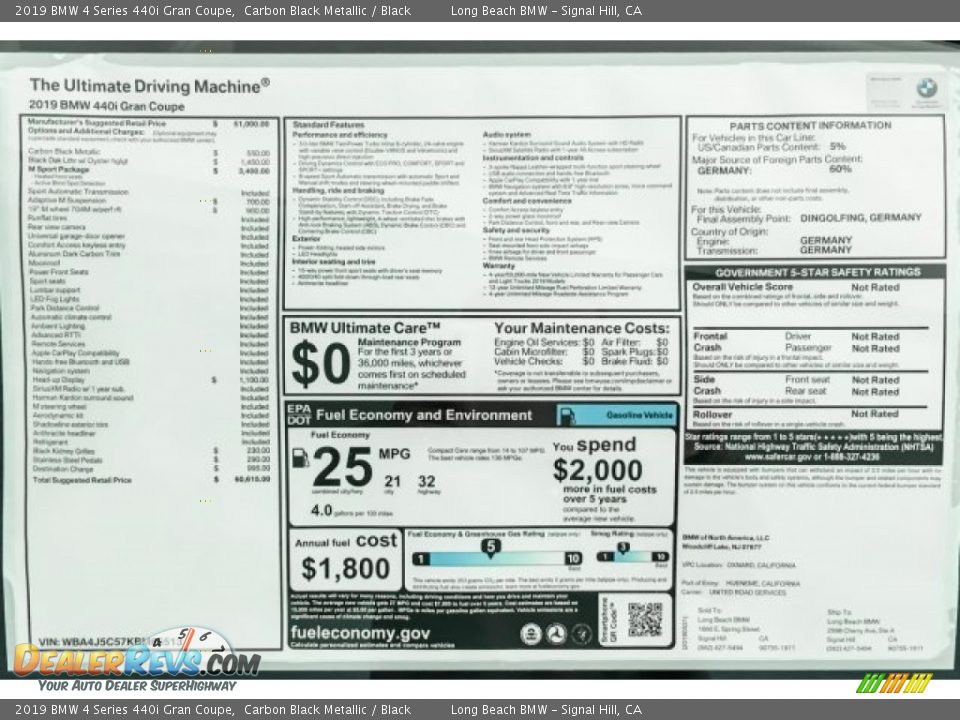 2019 BMW 4 Series 440i Gran Coupe Carbon Black Metallic / Black Photo #10