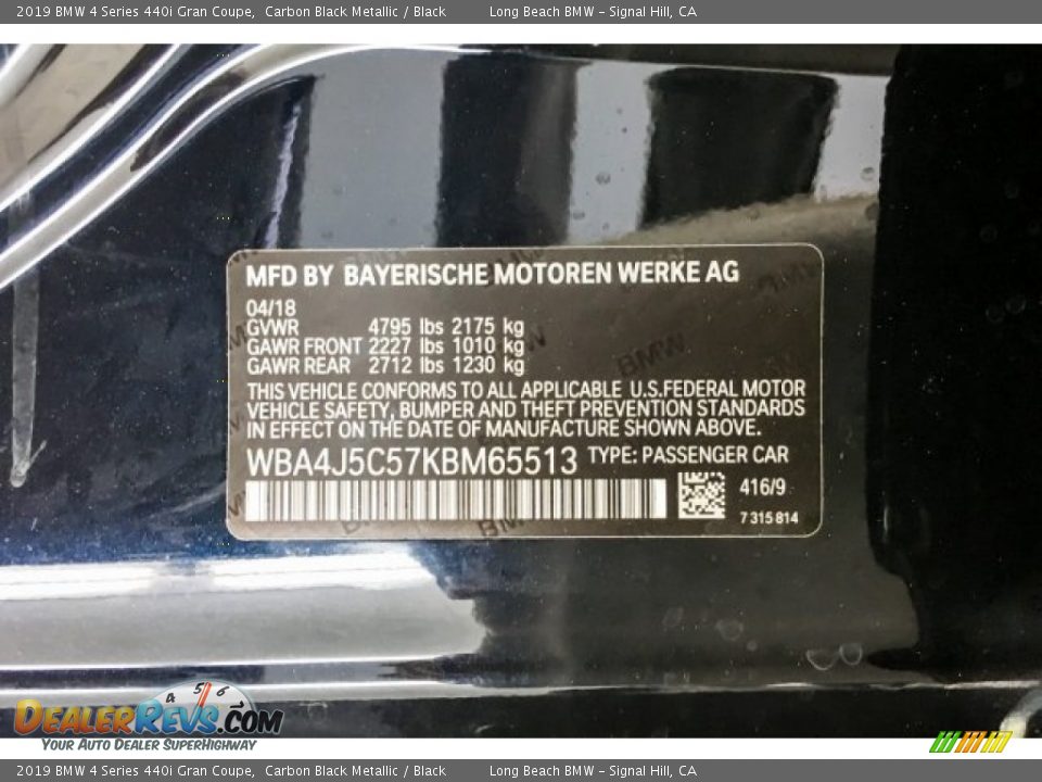 2019 BMW 4 Series 440i Gran Coupe Carbon Black Metallic / Black Photo #11