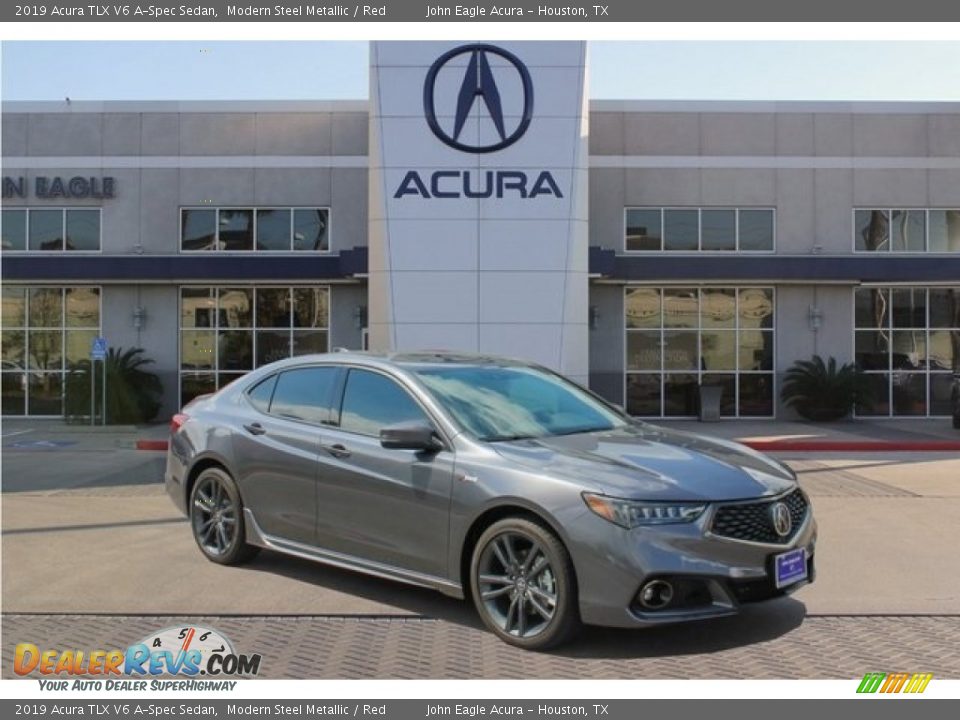 2019 Acura TLX V6 A-Spec Sedan Modern Steel Metallic / Red Photo #1