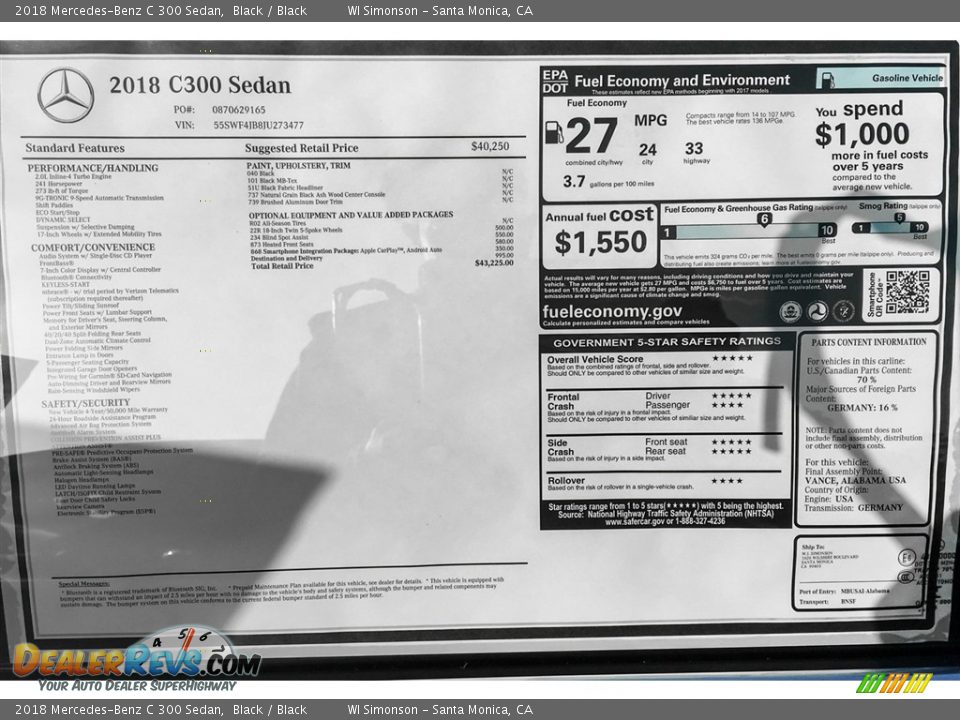 2018 Mercedes-Benz C 300 Sedan Black / Black Photo #10