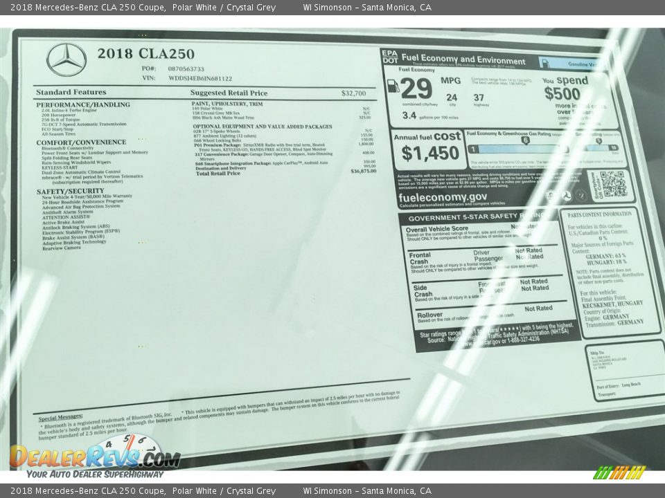 2018 Mercedes-Benz CLA 250 Coupe Polar White / Crystal Grey Photo #10