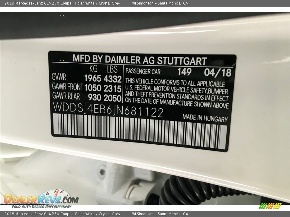 2018 Mercedes-Benz CLA 250 Coupe Polar White / Crystal Grey Photo #11