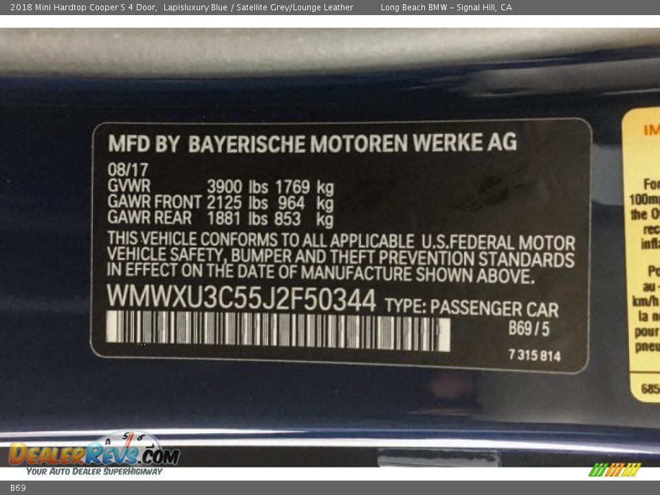 Mini Color Code B69 Lapisluxury Blue