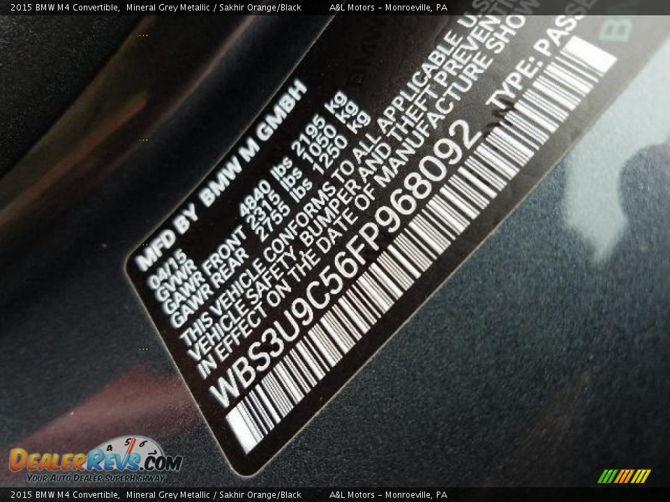 2015 BMW M4 Convertible Mineral Grey Metallic / Sakhir Orange/Black Photo #17