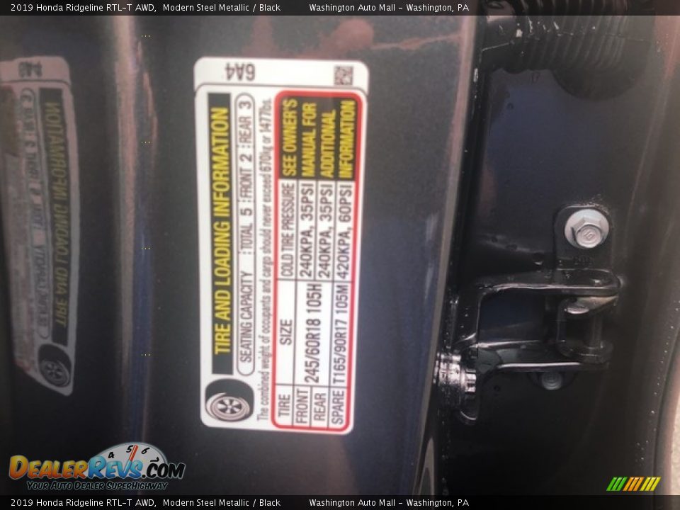 2019 Honda Ridgeline RTL-T AWD Modern Steel Metallic / Black Photo #26