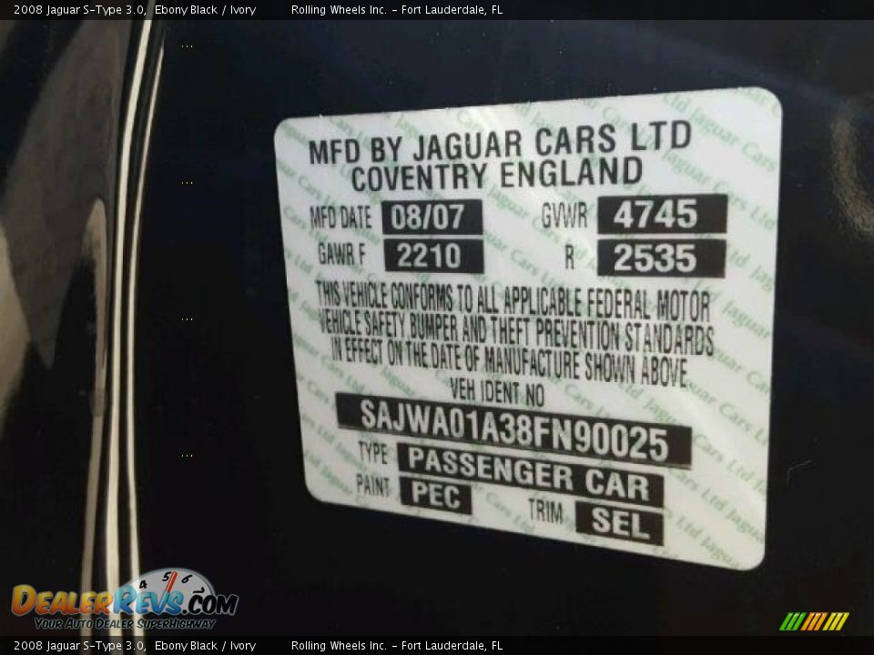 2008 Jaguar S-Type 3.0 Ebony Black / Ivory Photo #10