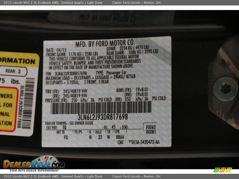 2013 Lincoln MKZ 2.0L EcoBoost AWD Smoked Quartz / Light Dune Photo #29