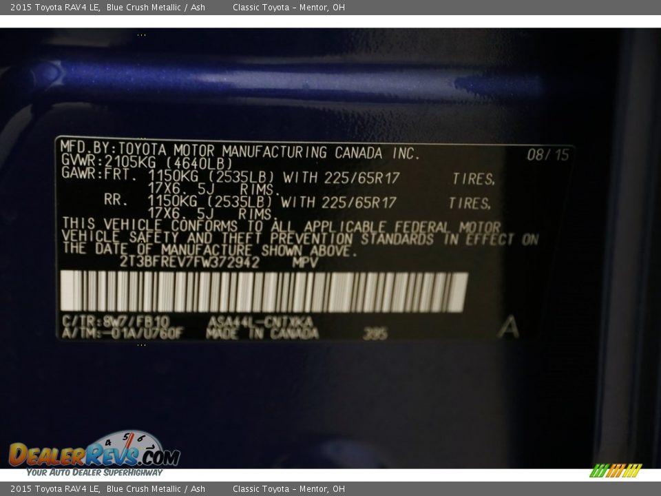 2015 Toyota RAV4 LE Blue Crush Metallic / Ash Photo #19