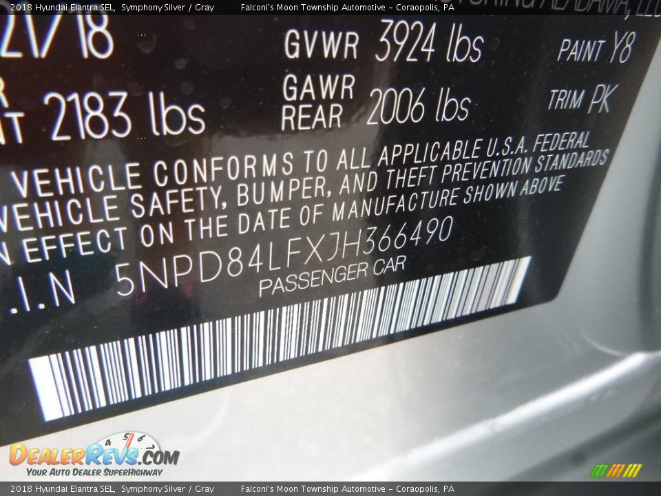 2018 Hyundai Elantra SEL Symphony Silver / Gray Photo #13